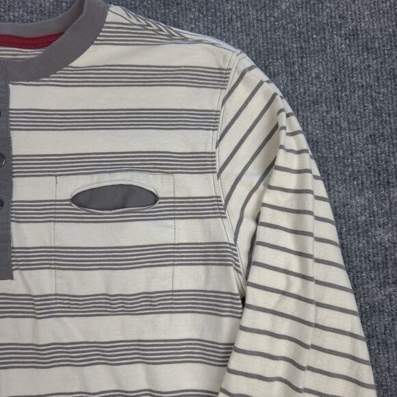 7 For All Mankind Beige Striped Henley Shirt Girls Large Button Neck Casual - Picture 4 of 13